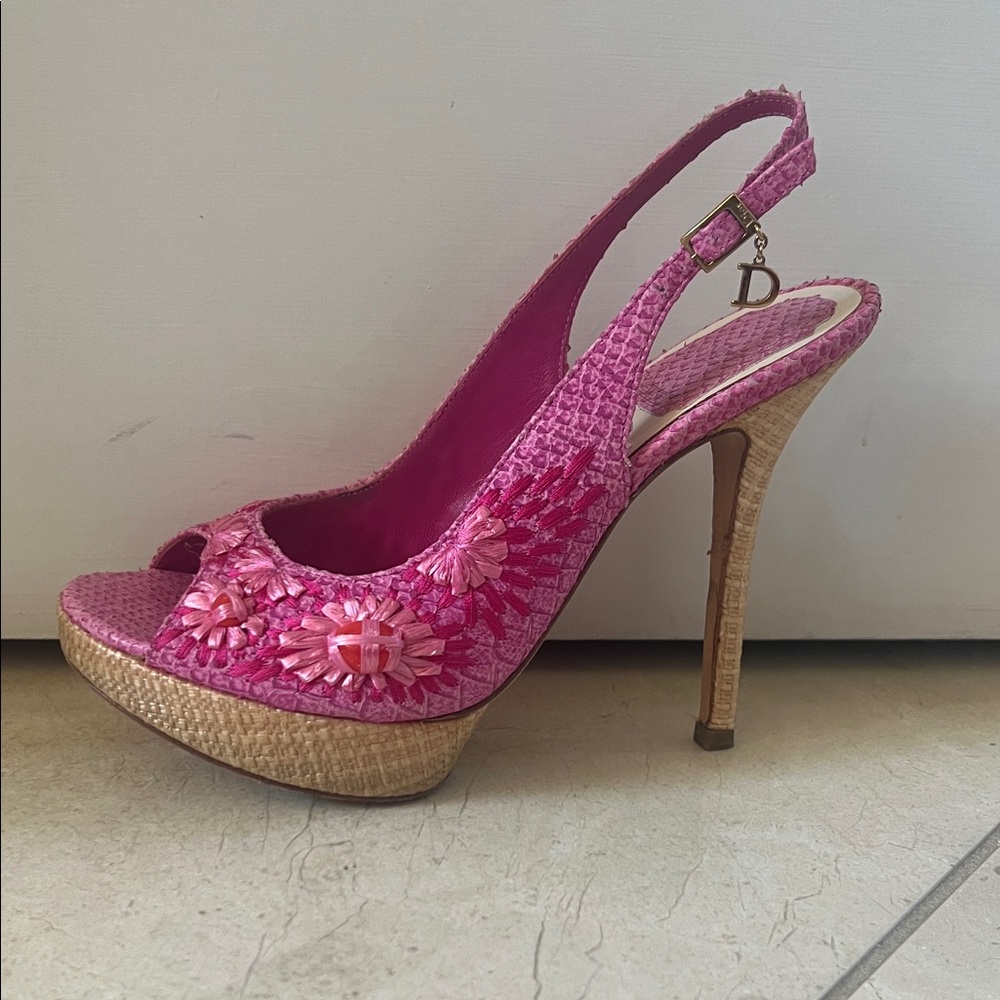 Dior Fuchsia Floral Slingback Heels